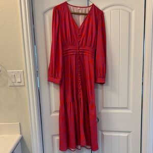 Elegant Pink and Orange Long-Sleeve Dress